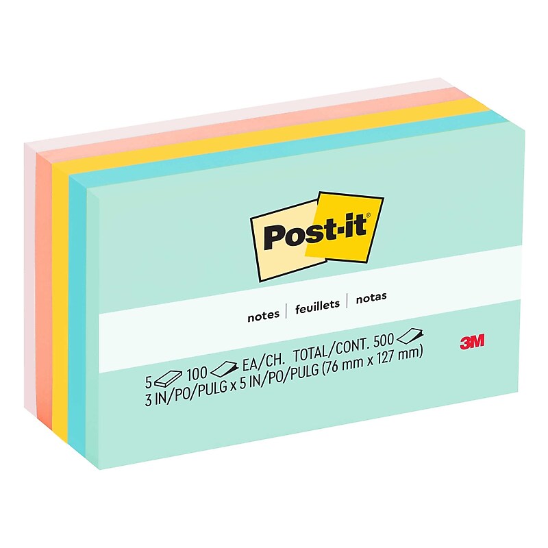 Post-it Notes, 3" x 5", Beachside Café Collection, 100 Sheet/Pad, 5 Pads/Pack (655AST) image 1