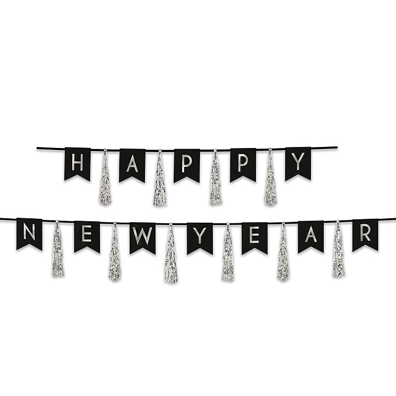 Beistle Happy New Year Tassel Streamer, Black & Silver, 2/Pack (888315-BKS) image 1