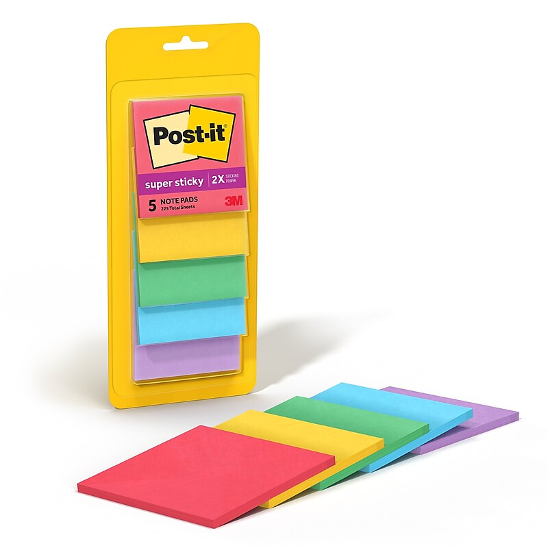 Post-it Super Sticky Notes, 3" x 3", Playful Primaries Collection, 45 Sheets/Pad, 5 Pads/Pack (3321-5SSAN) image 1