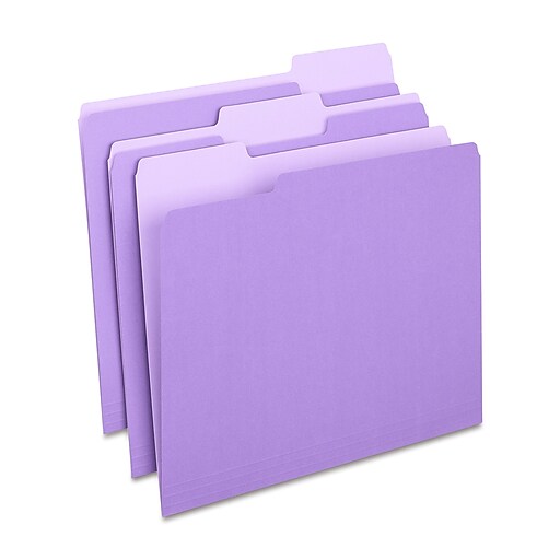 Staples Colored TopTab File Folders, 3 Tab, Purple, Letter Size, 24/Pack Staples