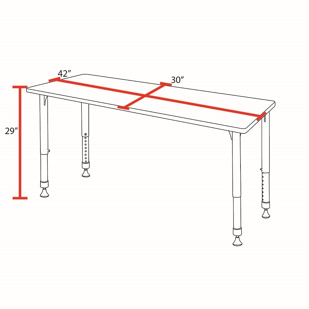 Diagram showing table dimensions: 29 inches height, 42 inches length, 30 inches width