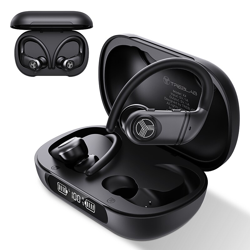 Treblab Wireless Noise Canceling Earbuds, Bluetooth, Black (X4) image 1