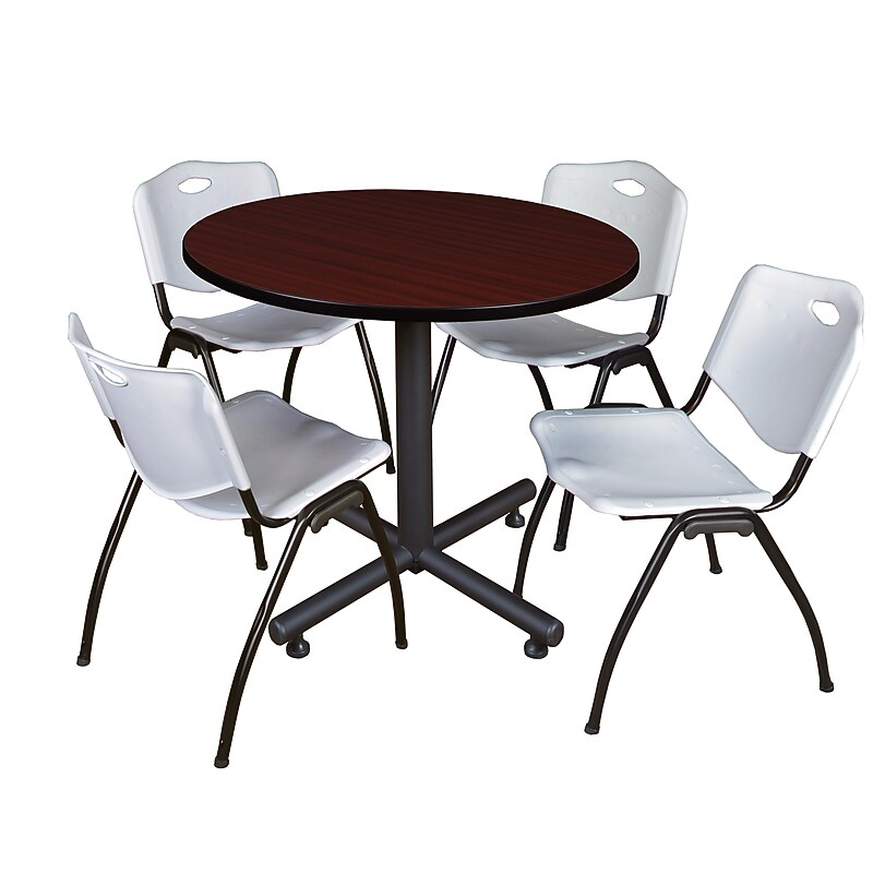 Regency 42" Laminate Mahogany Round Training Rooms Table with 4 M Stacker Chairs, Gray (TKB42RNDMH47GY) image 1
