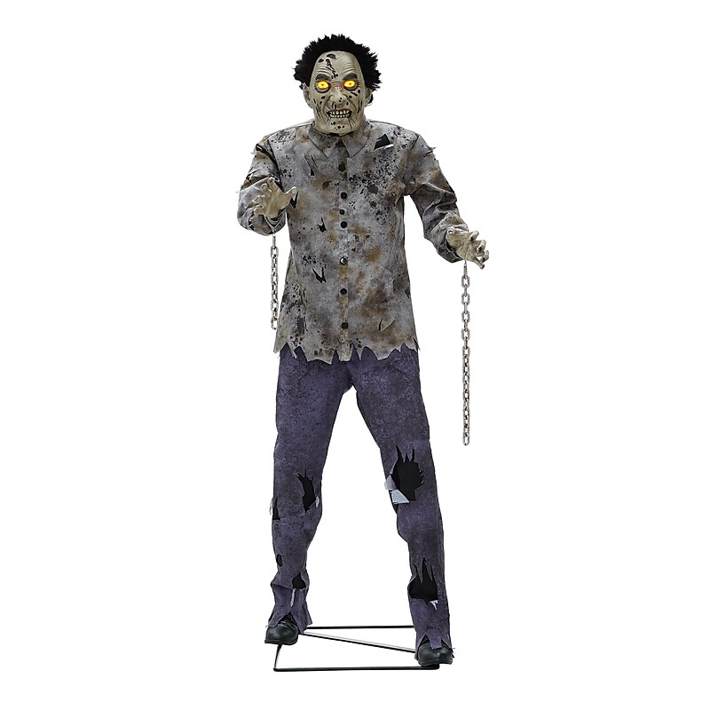 Haunted Hill Farm 6' Tall Motion-Activated Guard Zombie (HHGUARDZOMB-1FLSA) image 1