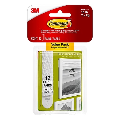 Command Large Picture Hanging Strips, White, Damage Free Hanging of Dorm  Decor, 12 Pairs, 24 Command Strips) (17206-12ES)