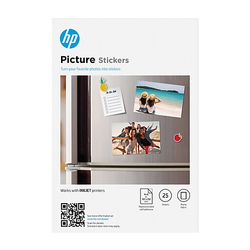 HP Picture Stickers, 4" x 6", 25 Sheets/Pack (8L1U8A) Staples