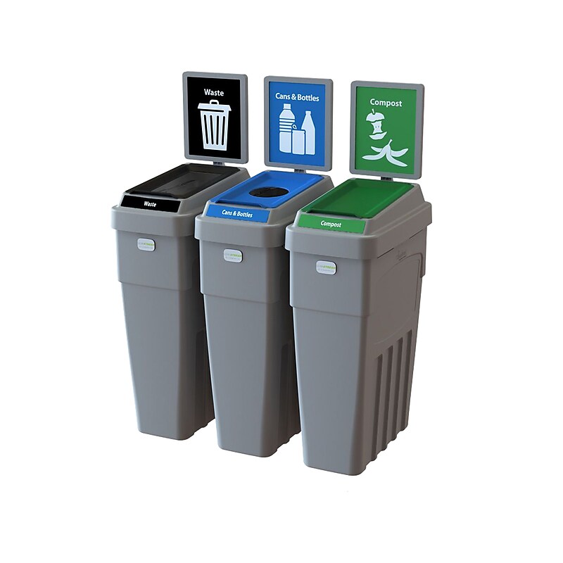 CleanRiver LeanStream Plastic Three-Stream Recycling Station, 69 Gallon, Gray (LS3B-002) image 1