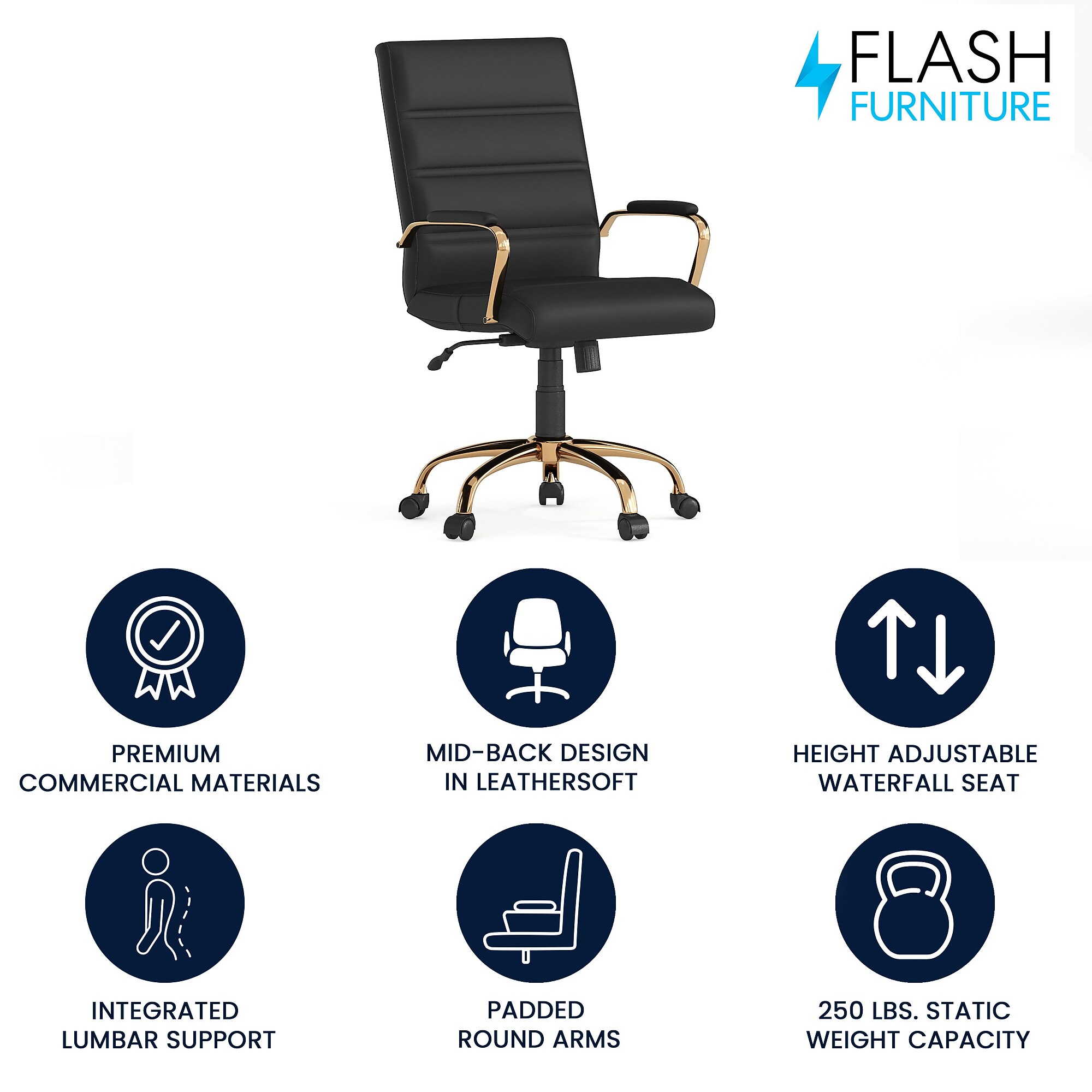 Flash Furniture Whitney Ergonomic LeatherSoft Swivel Executive Chair, Black/Gold (GO2286MBKGLD) Sansujyuku sansujyuku.com
