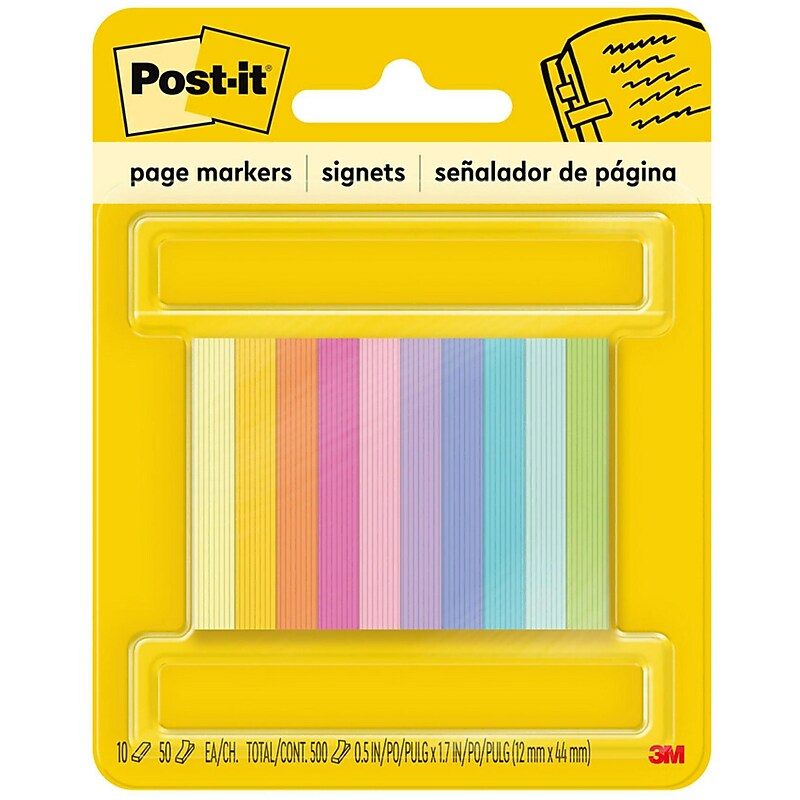 Post-it Page Markers 1/2" x 2", Assorted Colors, 500 Page Markers/Pack (670-10AB) image 1
