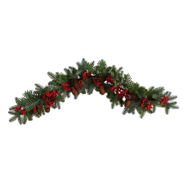 Nearly Natural Pines, Red Berries and Pinecones Artificial Christmas Garland, 40" (W1316) image 1