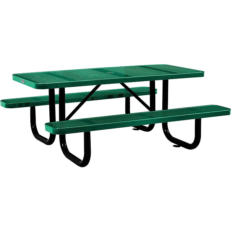 Global Industrial 6' Rectangular Outdoor Steel Picnic Table, Perforated Metal, Green (694553GN) image 1