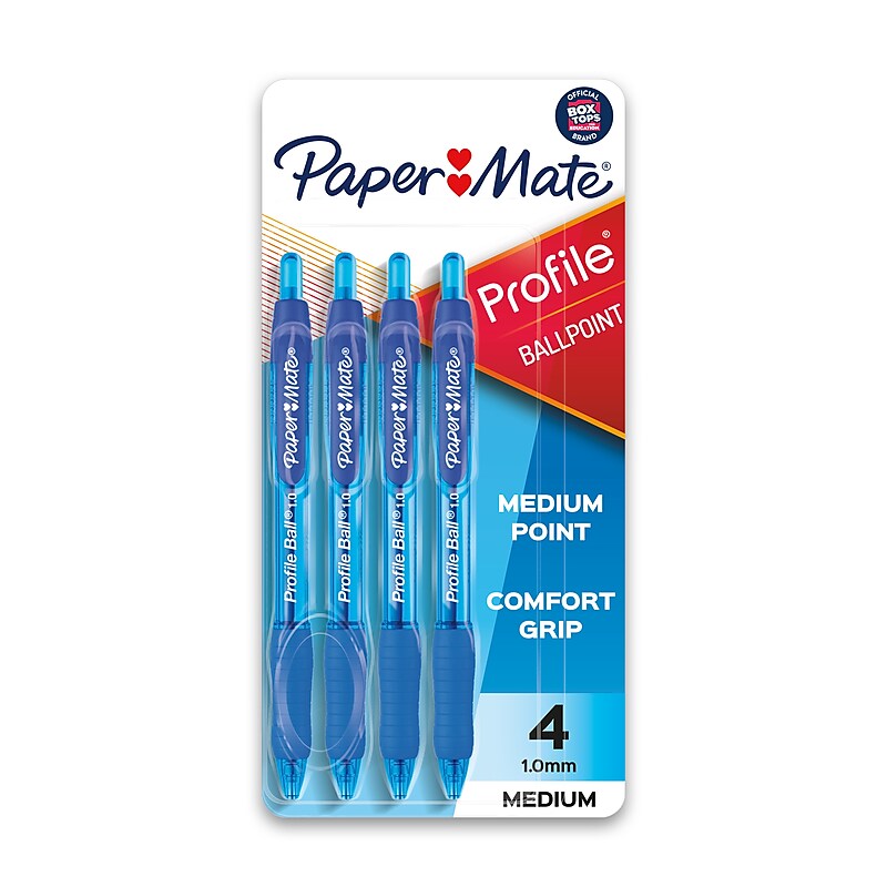 Paper Mate Ballpoint Pen, Profile Retractable Pen, Medium Point, Blue Ink, 4/Pack (2113555) image 1