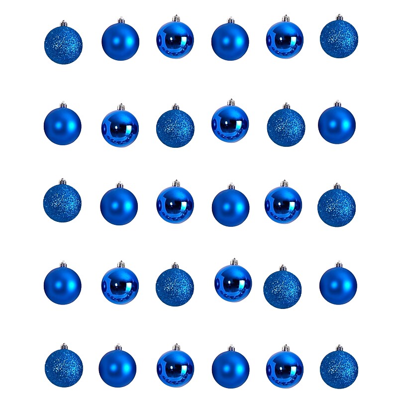 Nearly Natural Holiday Christmas Blue Shatterproof Ornament Set, 2.5", 30/Set (D1055-BL) image 1