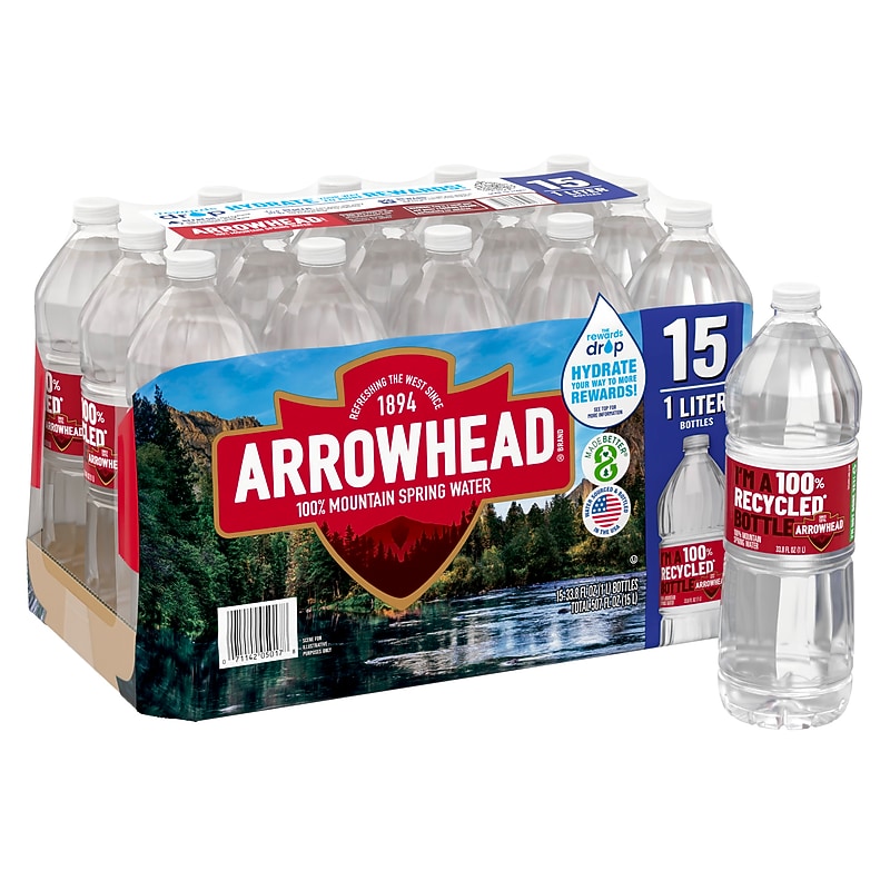 Arrowhead 100% Mountain Spring Water, 33.8 oz. Plastic Bottles, 15/Carton (11475327) image 1