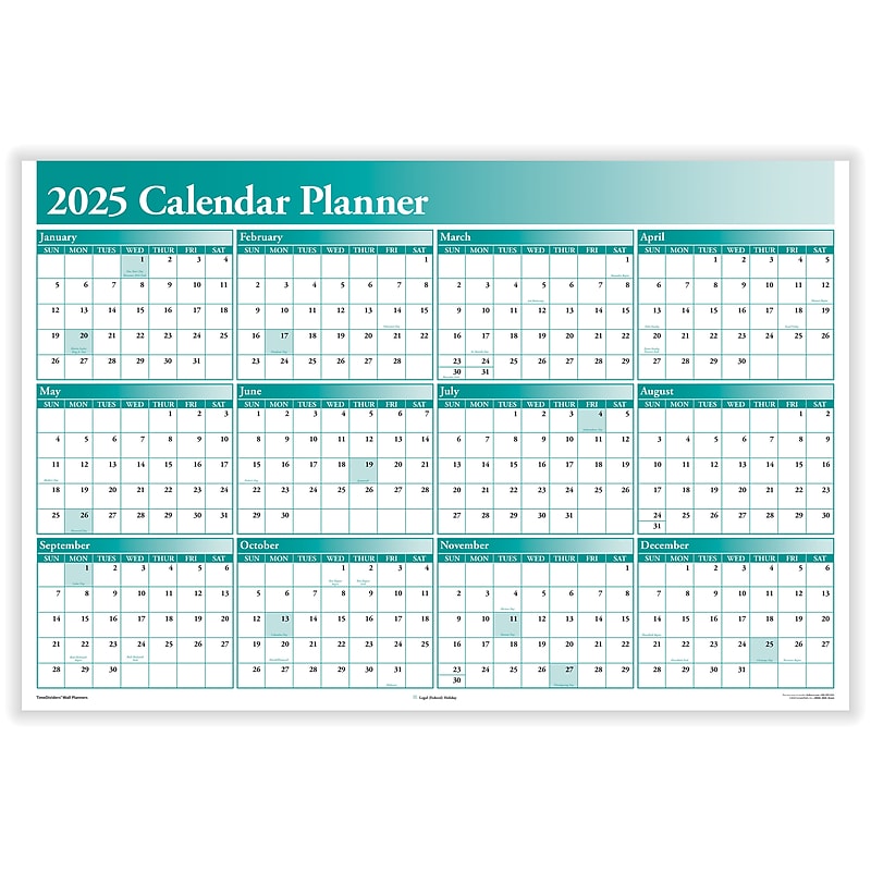 2025 ComplyRight Full Calendar Planner 36" x 24" Yearly Dry Erase Wall Calendar, Green (J0056GR) image 1