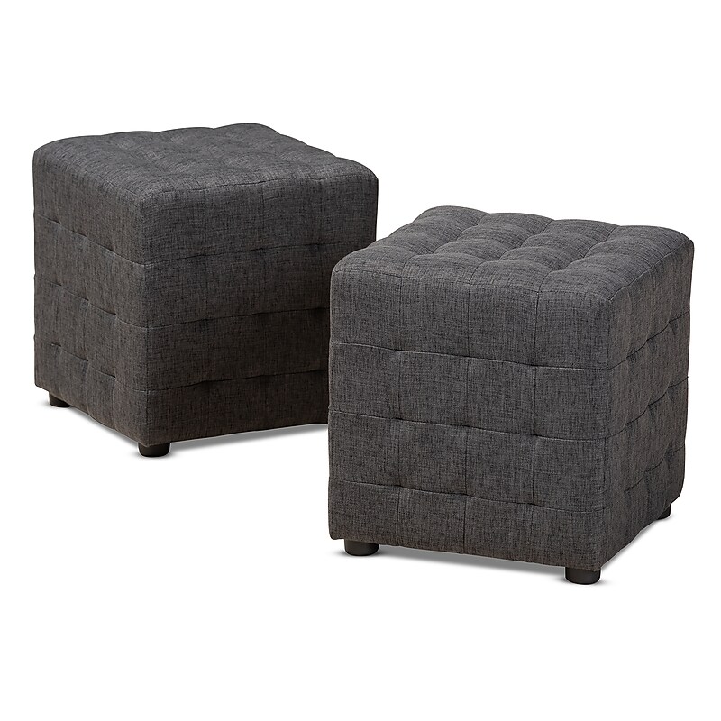 Baxton Studio Elladio Fabric Ottoman, Charcoal, 2/Set (156-2P-9298-HT) image 1
