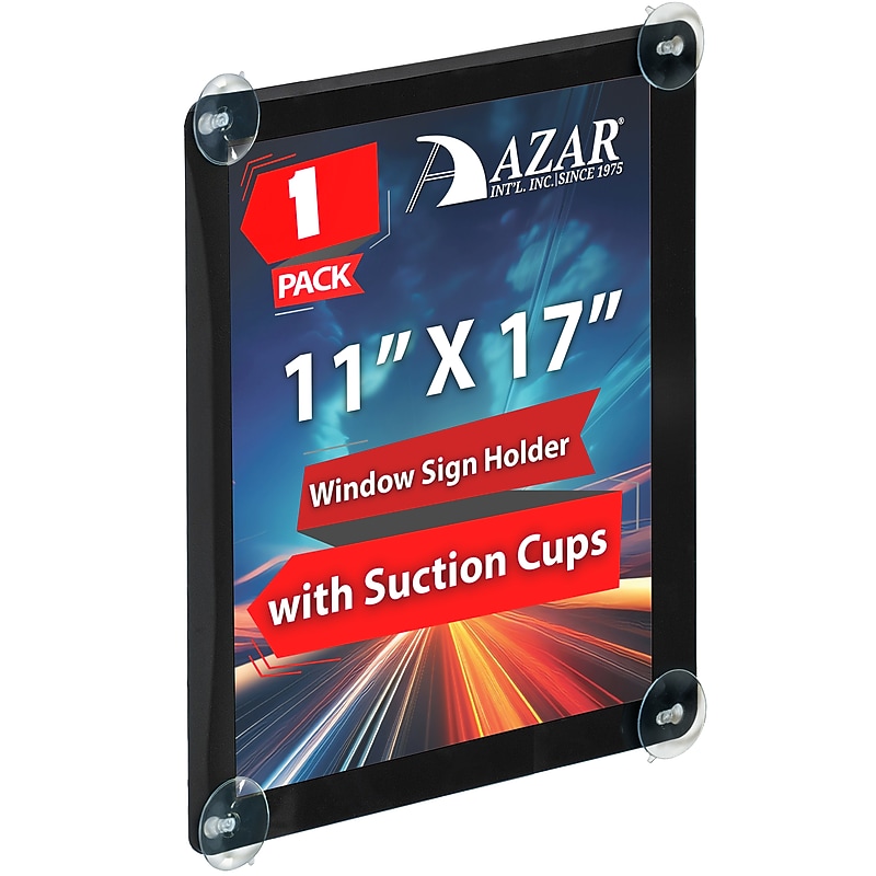 Azar Poster Holder, Window-Hanging, Vertical/Horizontal, Side Loading, Black Plastic (106698-BLK) image 1
