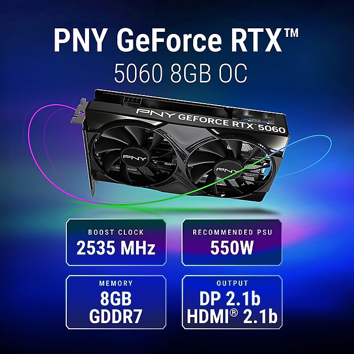 PNY NVIDIA GeForce RTX 5060 OC Dual Fan PCIe 5.0 8GB GDDR7 Gaming