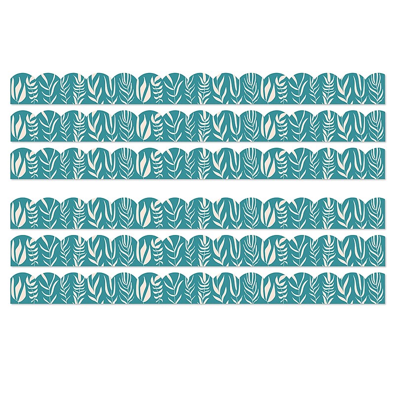 Carson Dellosa Education True to You Scalloped Bulletin Board Borders, 3" x 3', Teal with Leaves, 6/Bundle (CD-108522-6) image 1