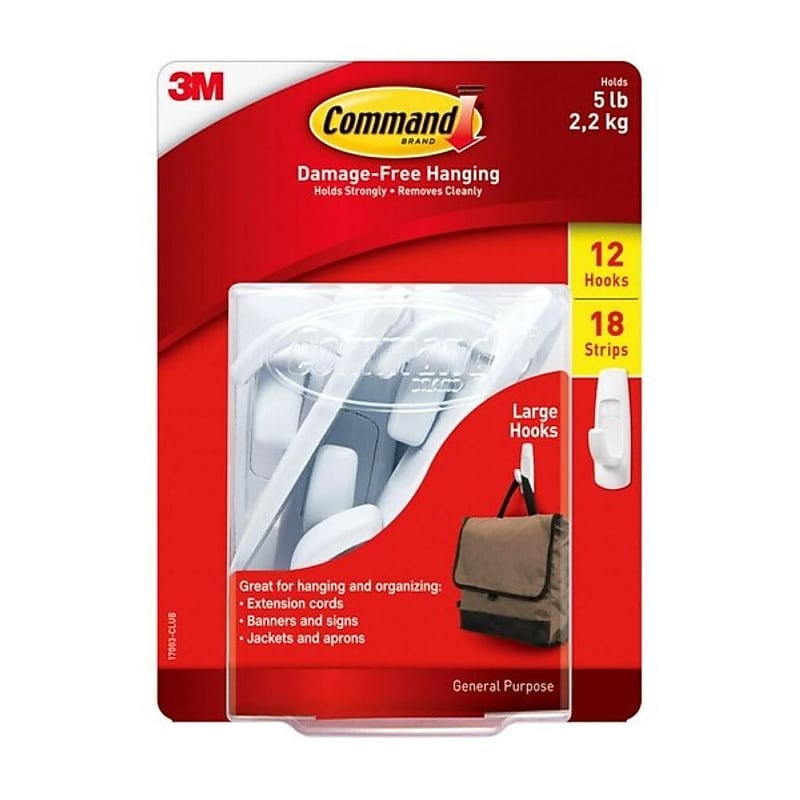Command Large Utility Hook, White, 12 Hooks/Pack (17003-Club) image 1