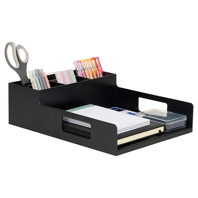 Mind Reader Plastic Utensil Napkin & Plate Holder, Silverware Organizer, Serving Tray, Black (PSNAPUT-BLK) image 1