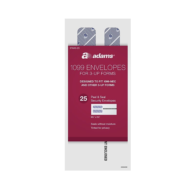 Adams 2023 3-Up 1099 Envelopes, Double-Window, Peel & Seal Self Seal Closure, 25/Pack (STAX3-23) image 1