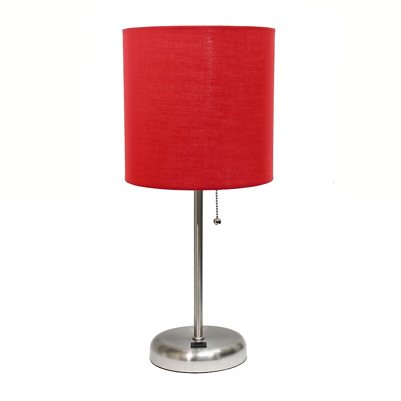 Creekwood Home Oslo 19.5" LED Table Lamp with USB Port, Brushed Steel/Red Shade (CWT-2012-RE) image 1