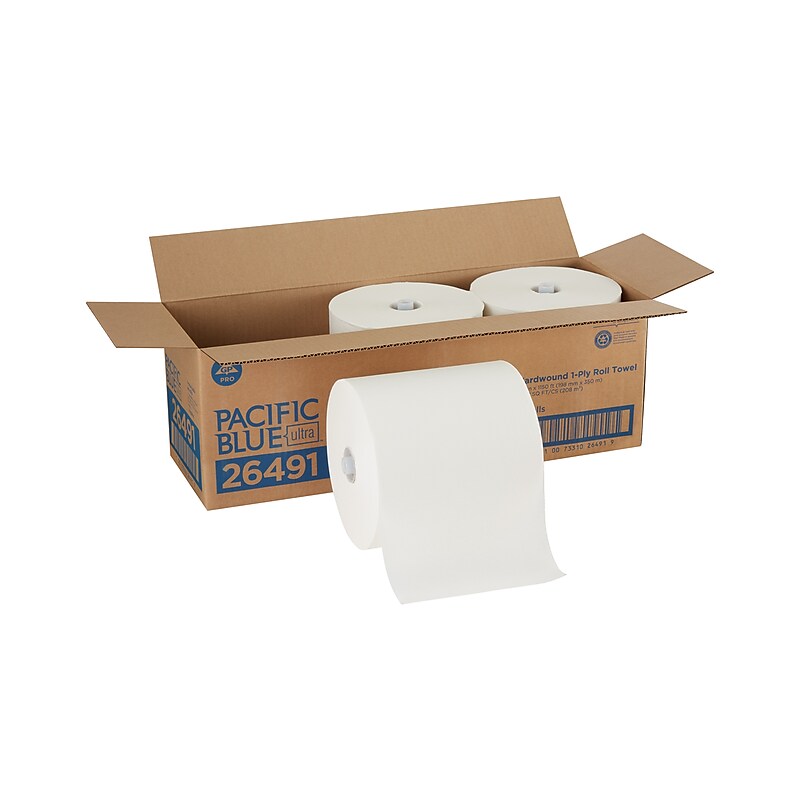 Pacific Blue Ultra 8" High-Capacity Hardwound Paper Towels, 1-Ply, 3 Rolls/Carton (26491) image 1
