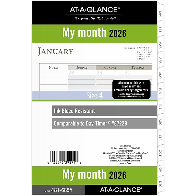 2026 AT-A-GLANCE 8.5" x 5.5" Monthly Planner Refill Pages, White/Brown (481-685Y-26) image 1