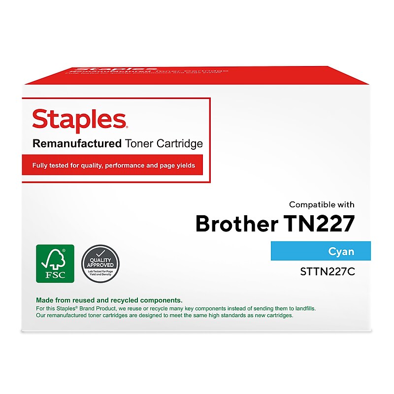 Staples Remanufactured Cyan High Yield Toner Cartridge Replacement for Brother (TRTN227C/STTN227C) image 1