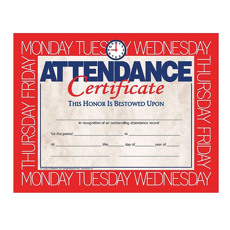 Flipside Attendance Certificate, 8.5" x 11", Multicolor, 30/Pack, 5 Packs/Carton (VA580-5) image 1