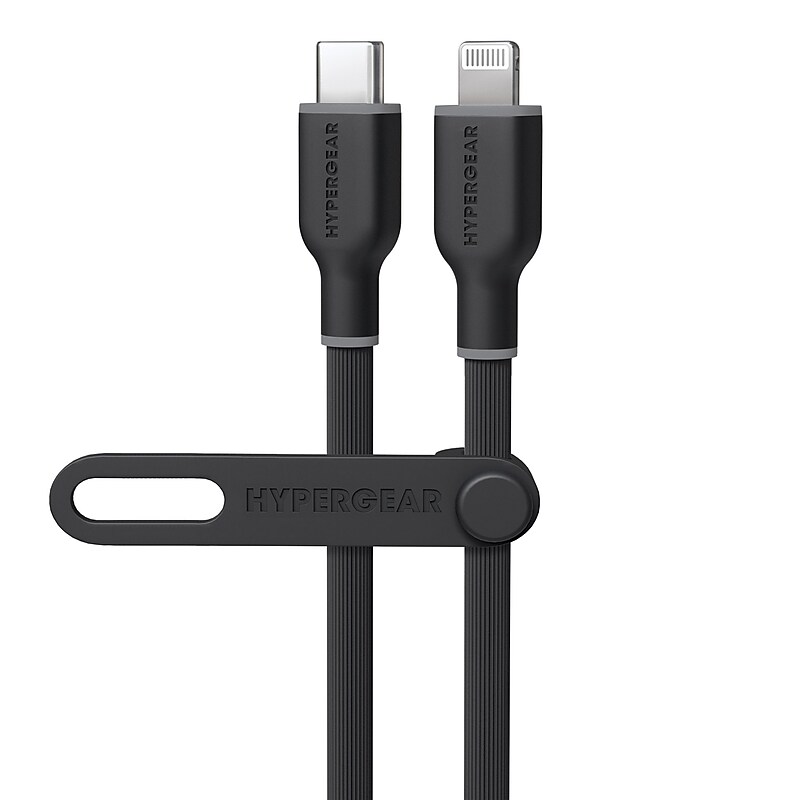 HyperGear Flexi Pro USB-C to Lightning Soft-Touch Silicone Fast Charge and Sync Cable, 10 ft., Black (16008) image 1