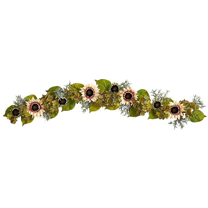 Nearly Natural 5' White Sunflower and Hydrangea Artificial Garland (W1244) image 1