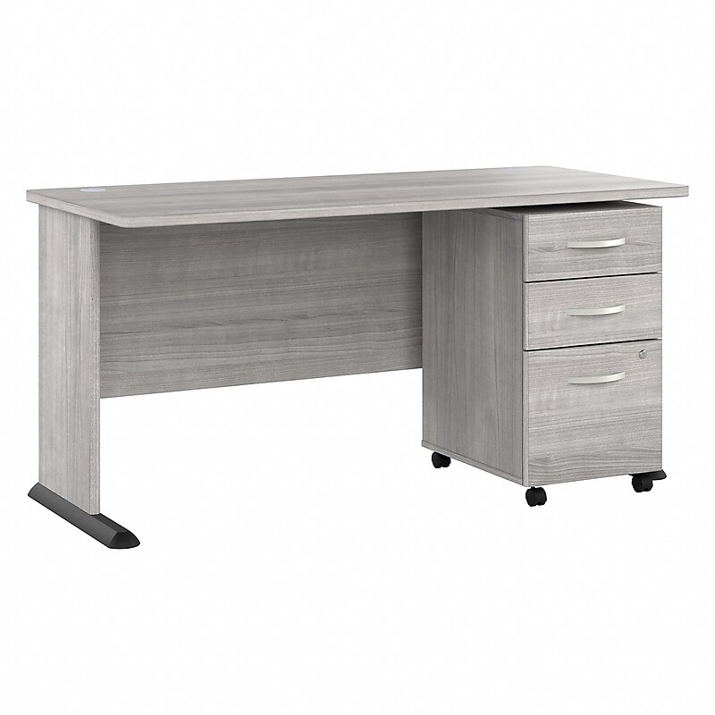 Bush Business Furniture Studio A 60"W Computer Desk with 3 Drawer Mobile File Cabinet, Platinum Gray (STA002PGSU) image 1