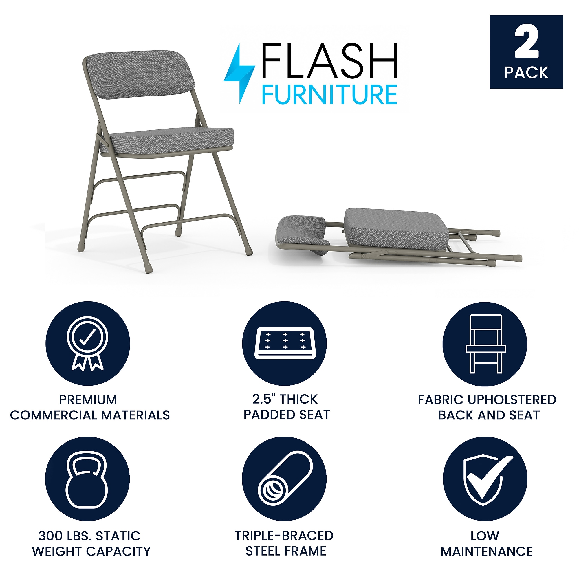 Flash Furniture HERCULES Series Fabric Folding Chair, Gray, 2/Pack (2HAMC320AFGRY) Sansujyuku sansujyuku.com