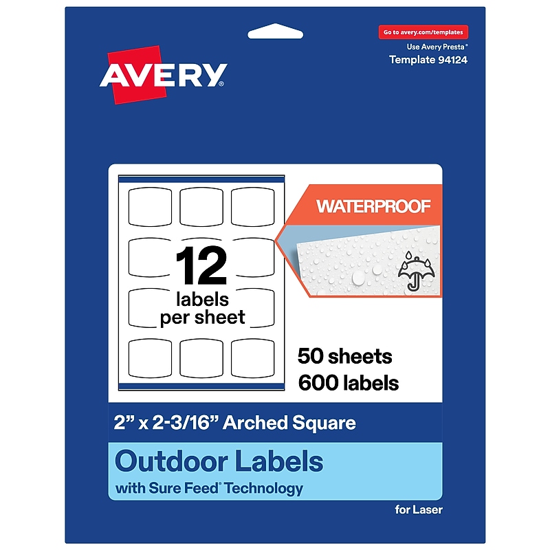 Avery Arched Square Laser Multipurpose Labels, 2" x 2-3/16", White, 600/Box (19479399154) image 1