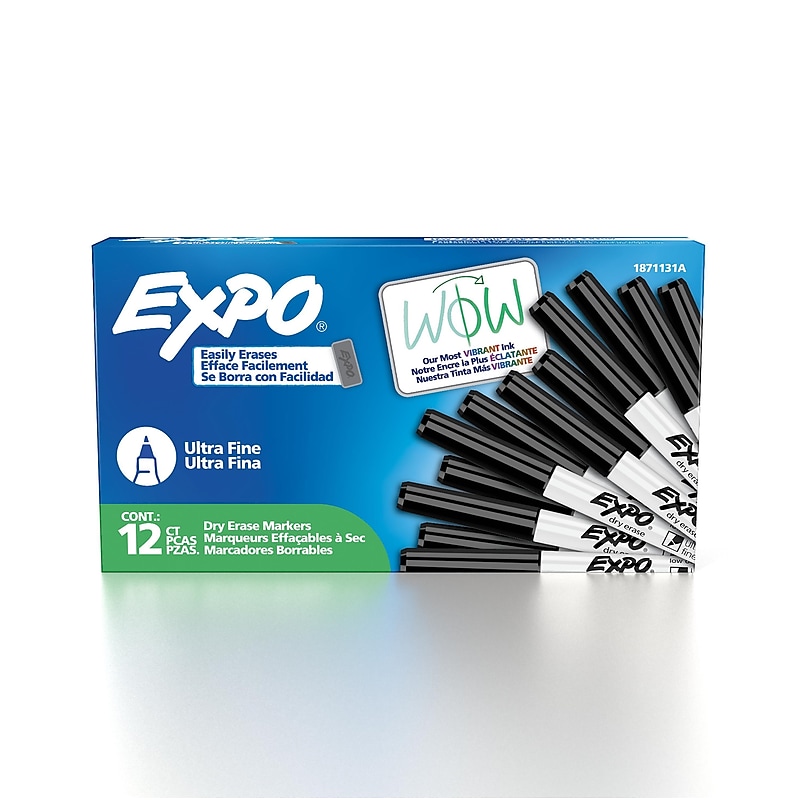 Expo Dry Erase Markers, Ultra Fine Tip, Black, 12/Pack (1871131) image 1