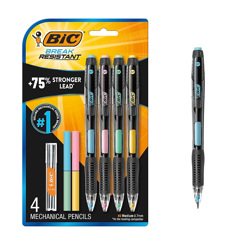 BIC Break-Resistant Mechanical Pencils, 0.7mm, #2 Medium Lead, 4/Pack (MV7PRP4-BLK) image 1