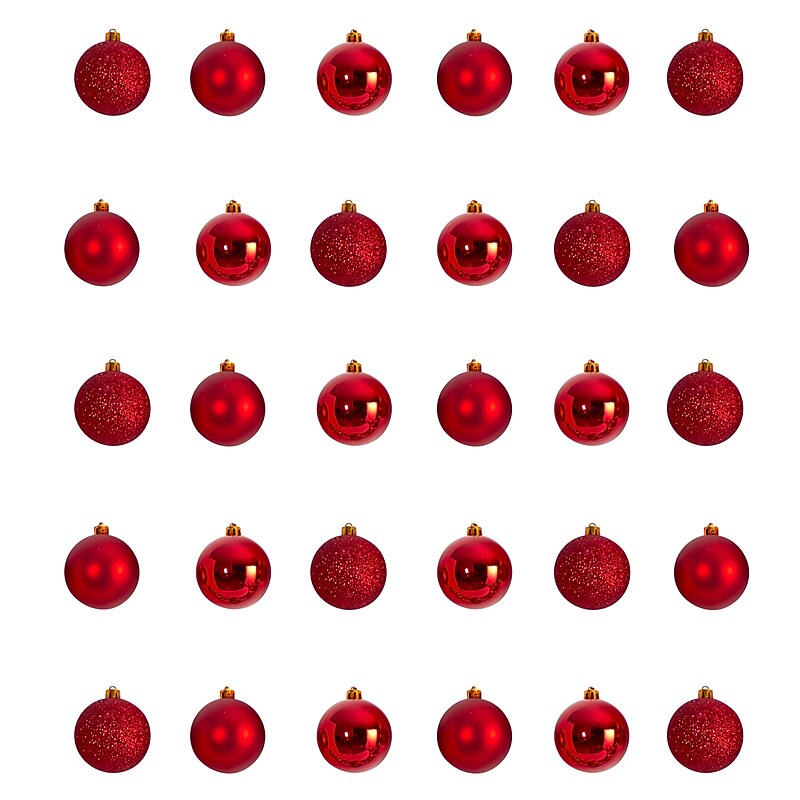 Nearly Natural Holiday Christmas Red Shatterproof Ornament Set, 2.5", 30/Set (D1055-RD) image 1