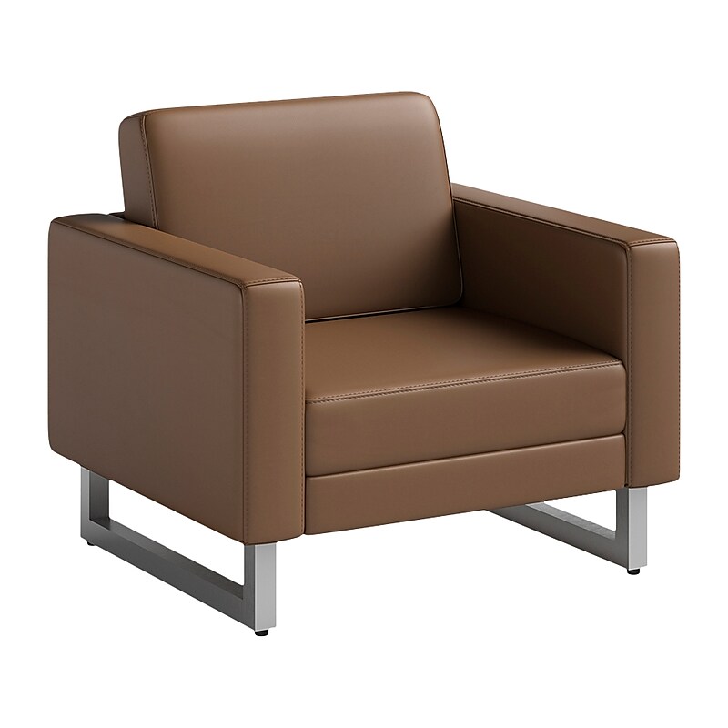 Safco Mirella Vinyl Lounge Chair, Cognac/Silver (1732MRL2SLVCOG) image 1