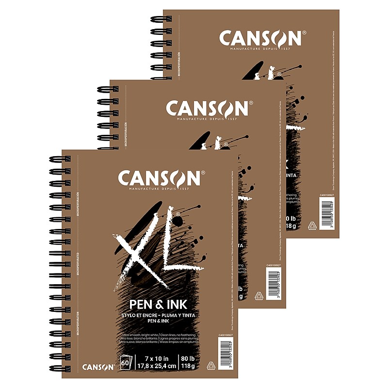 Canson XL Series 7" x 10" Wire Bound Pen & Ink Sketch Pad, 60 Sheets/Pad, 3/Bundle (MCXC400100927-3) image 1