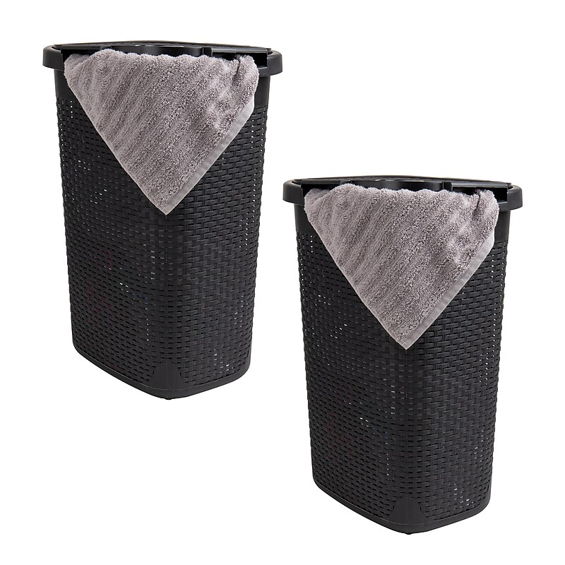 Mind Reader 15.85-Gallon Laundry Hamper with Lid, Plastic, Black, 2/Set (60HAMP2PK-BLK) image 1