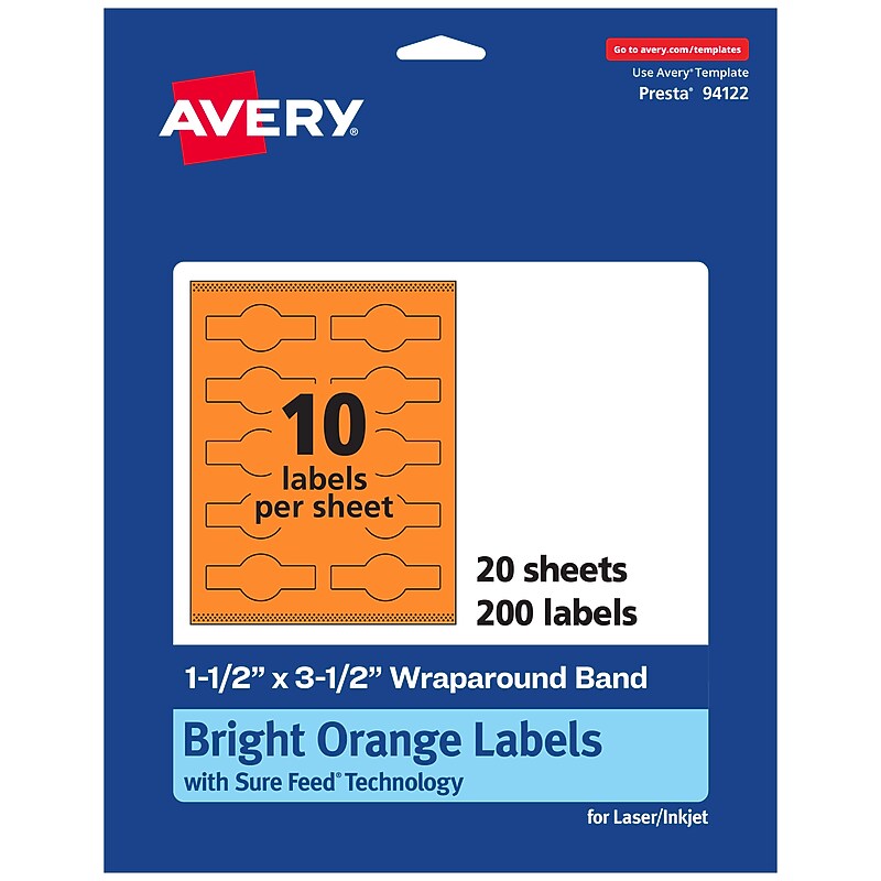 Avery Laser/Inkjet Multipurpose Decorative Edge Labels, 1.5" x 3.5", Bright Orange, 200/Pack (94122) image 1
