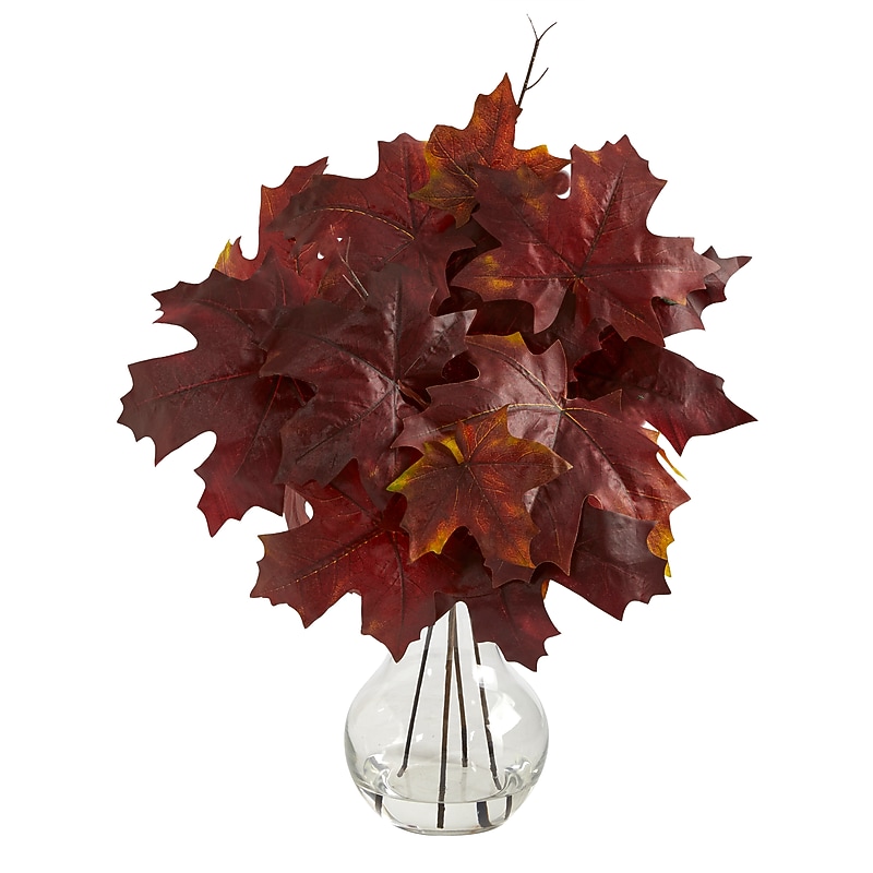 Nearly Natural 18" Autumn Maple Leaf Artificial Plant in Glass Planter (P1541-BG) image 1