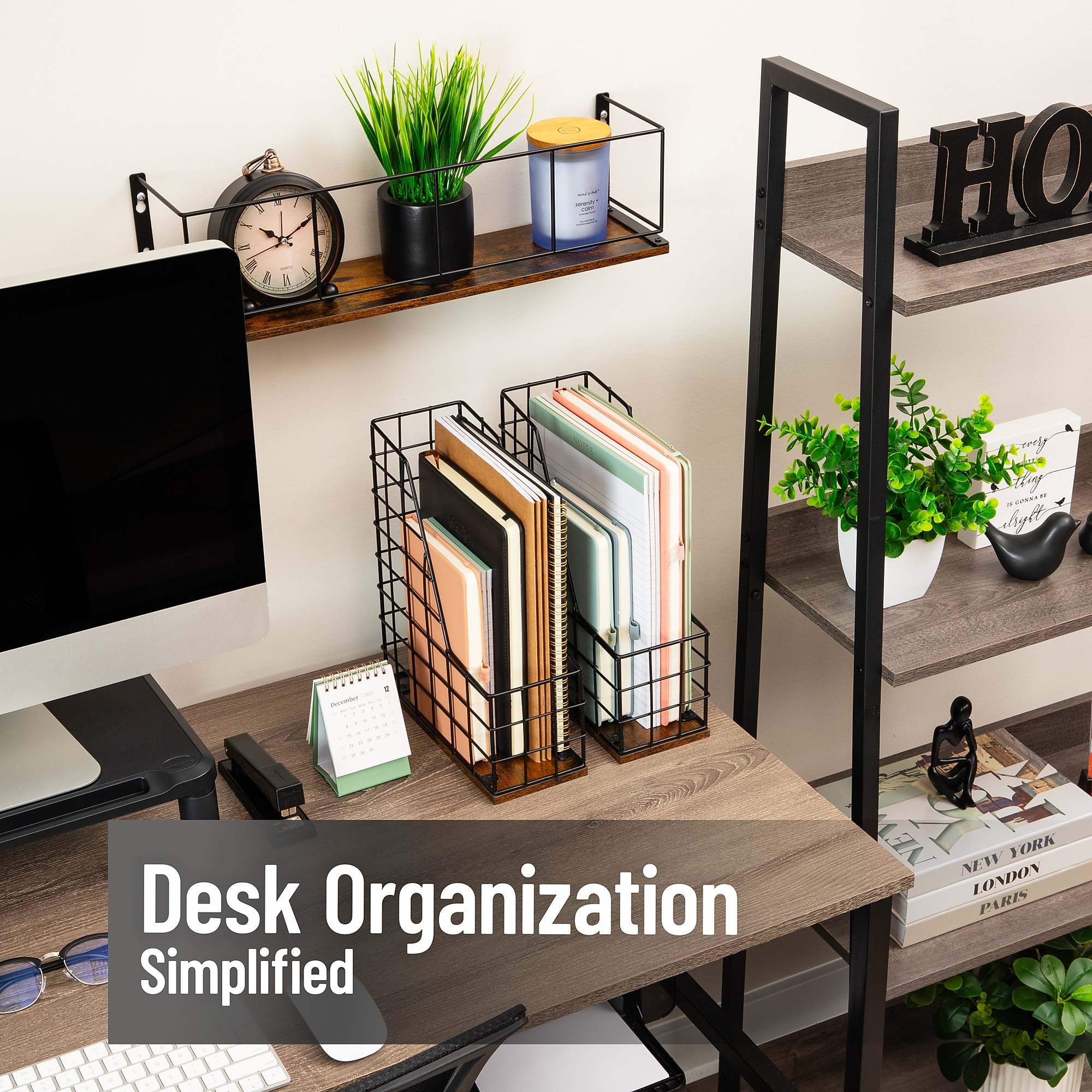 Mind Reader Metal Mounted Desktop Shelf , 5″ x 4.62″ x 19.6″, Brown (SHELF-BRN) Sansujyuku sansujyuku.com