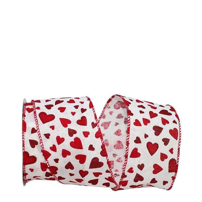 JAM PAPER Hearts Tossed White Ribbon, White/Red (52640340686) image 1