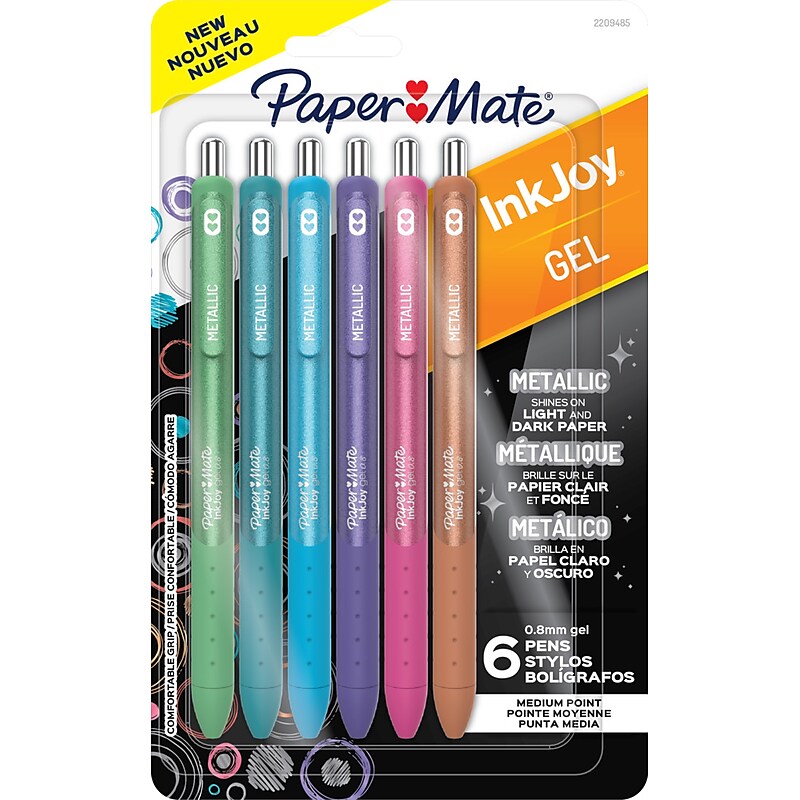 Paper Mate Inkjoy Retractable Gel Pen, Medium Point, Assorted Metallic Ink, 6/Pack (2209485) image 1