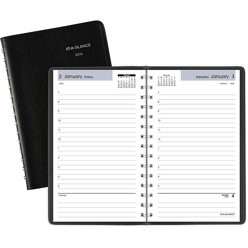 2026 AT-A-GLANCE DayMinder 5" x 8" Daily Appointment Book, Faux Leather Cover, Black (SK44-00-26) image 1