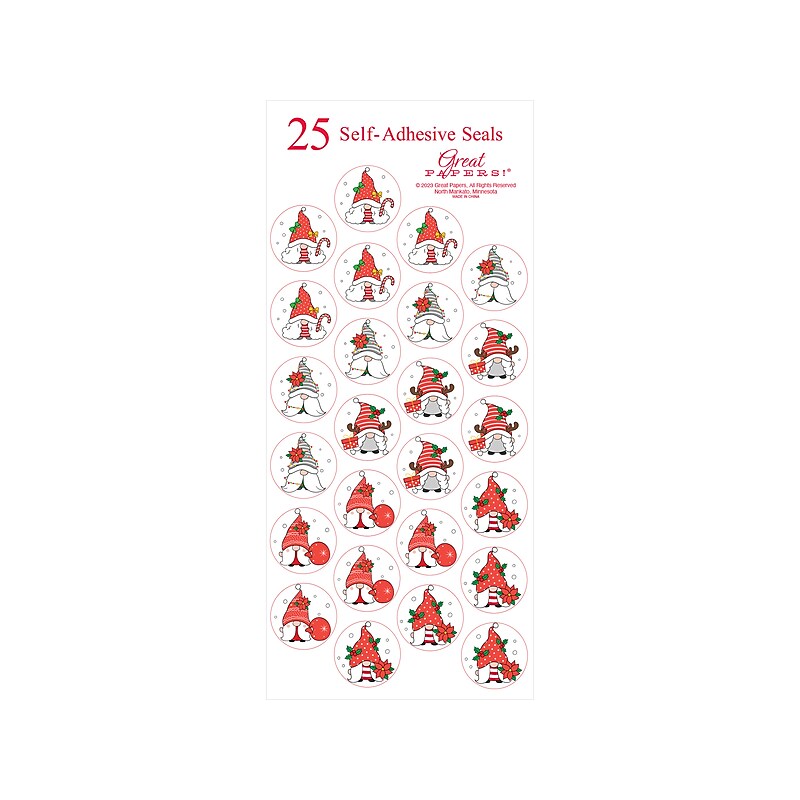 Great Papers Holiday Gnomes Seals, Assorted Colors, 25/Pack (2023055) image 1