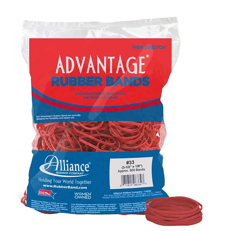 Alliance Advantage Multi-Purpose #33 Rubber Bands, 3.5" x 0.125", Red, 600/Pack, (96334) image 1